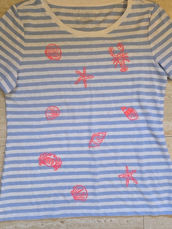 Talbots Tops - Talbot's Blue/White Striped Beach Theme Linen Blend Tee